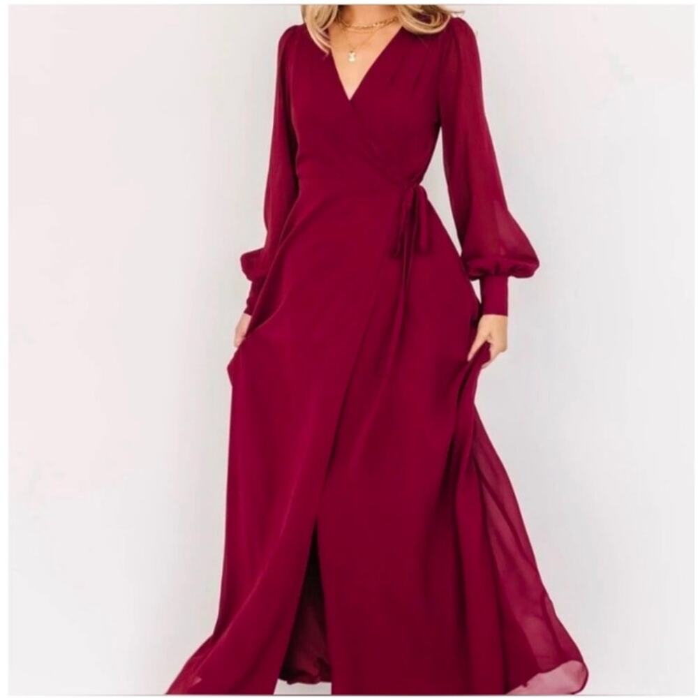 Baltic Born Lydia Maxi Dress Womens Sz 1X Long Sleeve Chiffon Burgundy